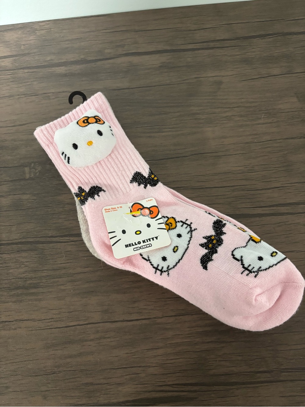 Hello Kitty Pink Halloween Bat Crew Socks